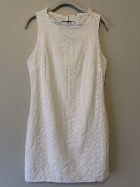 STS Sail to Sable White Eyelet Sleeveless Dress with Scalloped Neckline